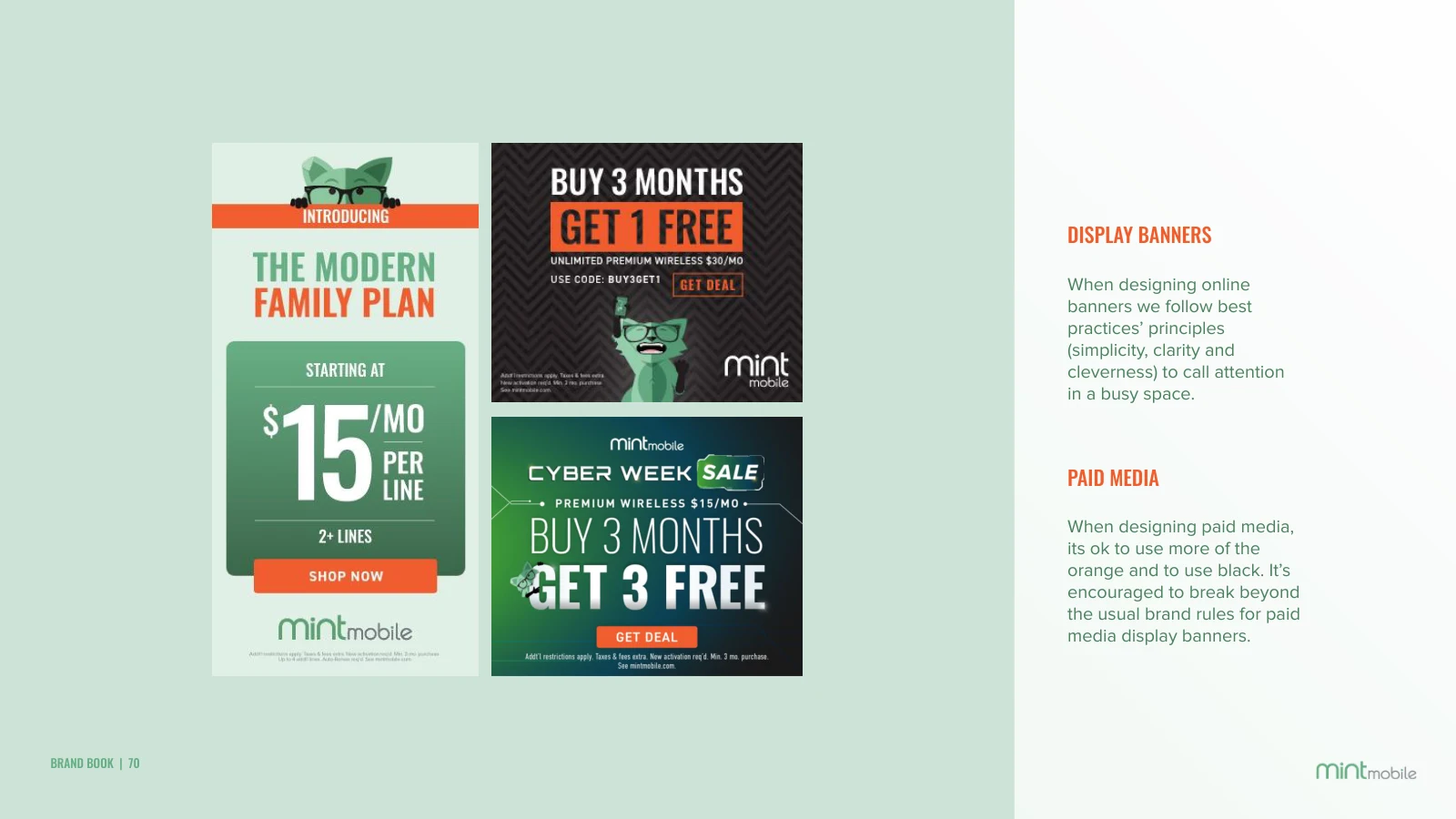 Mint display banner examples from the refreshed brand book