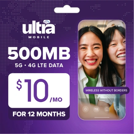 Google campaign creative pairing a 500MB plan with a portrait of two women