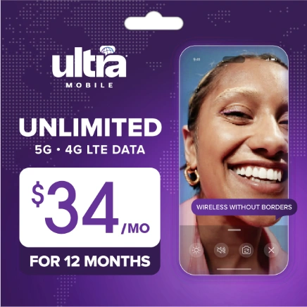 Google campaign creative pairing an unlimited plan with a close-up smiling portrait